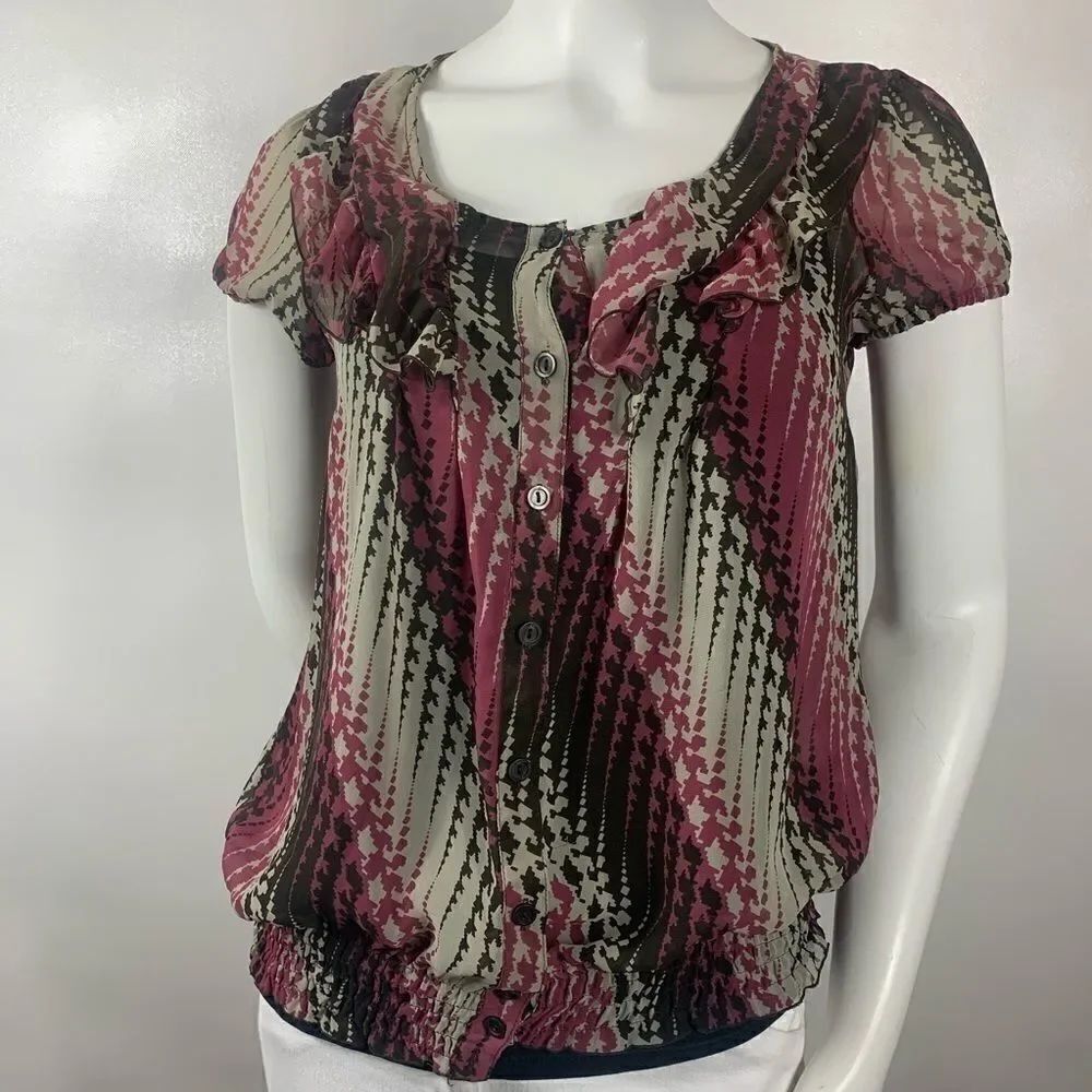3For$20 East 5th Burgundy, Tan, Sheer Blouse Size: Small